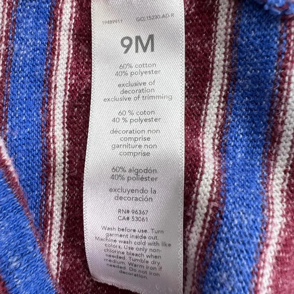 OshKosh B'gosh Henley Shirt Baby Boys 9M Maroon Blue Striped Long Sleeve Top